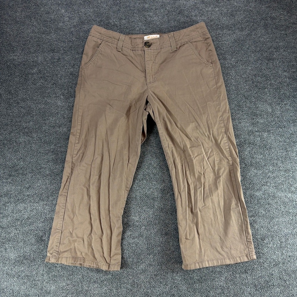 Y2K Lee One True Fit Womens Brown Cropped Chino Pants 12M Straight Leg Stretch